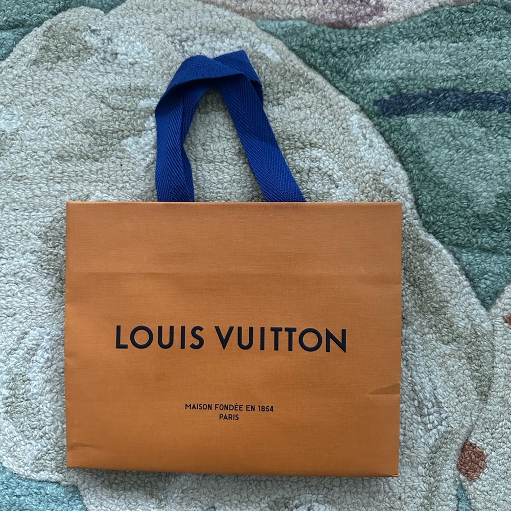 Louis Vuitton Orange Gift Bag with Blue Handles plus 2 ribbons
